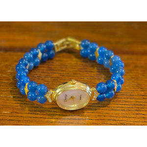 Women's Prestige Blue & Gold Beaded Quartz Watch One Size